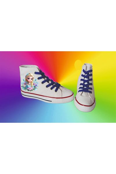STEPSMART Țesătură de in imprimat Elsa - Pantofi sport albi pentru fete model CNV
