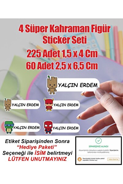 Aysprint 4 SüperKahraman Okul Etiketi Kırtasiye Defter Kalem Matara Çanta Kal...