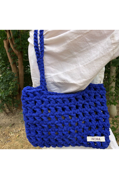 Nora El örgüsü Penye İp File Omuz Çantası/Plaj Çantası
