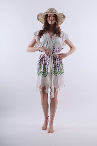 REİNA TEKS Vestă de plajă cu imprimeu lavandă și pareo - îmbrăcăminte de plajă cu curea, 1 bucată