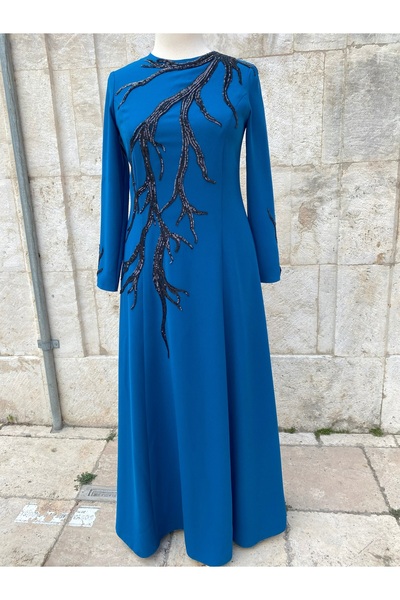 Butik PULLU PETROL MAVİSİ KREP TASARIM ABİYE