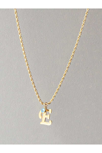 Siya Silver 316L Kararmaz Çelik Gold Renk Nazar Boncuklu Uzun Burgu Zincirli Harfli Kadın Kolye