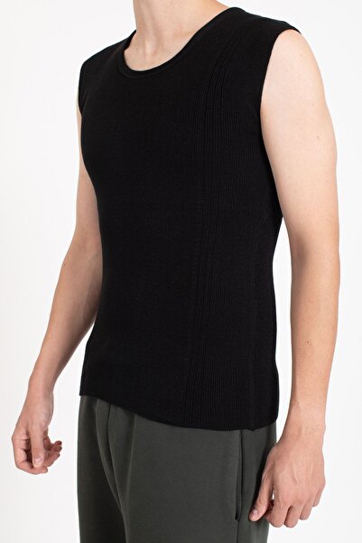 KonForYou Lenjerie de corp neagră fără mâneci, unisex, din lână