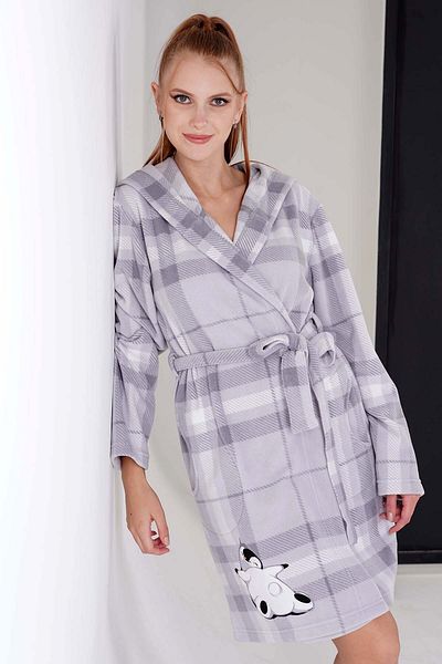 VİENETTA Γυναικείο πέτρινο χρώμα Fleece με κουκούλα μακρυμάνικο κοντό φόρεμα