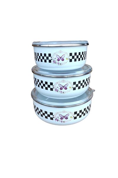 qussine Enameled 3-Piece Storage Container Set Checkered