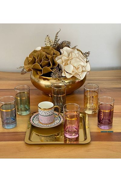 Paşabahçe Real Gilded Lava 6-Piece Water Glass - With Dowry and Gift Detail, Luxury Luxury