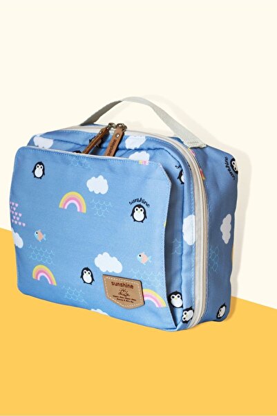 SUNSHINE Mavi Desenli Alt Açma Bebek Bezi Bakım Çantası Bebek Organizeri