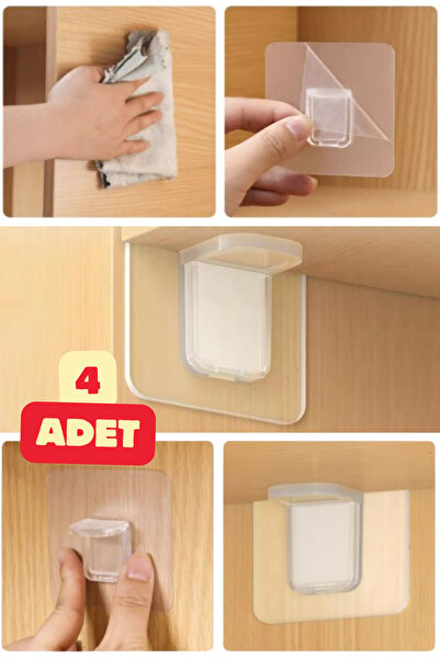 Vekorr 4 Adet Çok Amaçlı Raf Köşe Tutucu Yapışkanlı Dolap içi Köşe Destek Apa...