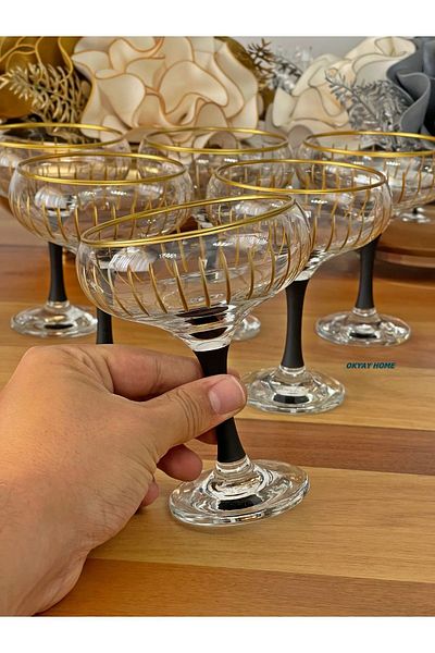 Paşabahçe PASHABAHÇE 6-Piece Gold Gilt Ice Cream Cut Ice Cream Cup Gold Snack Bowl Gift Dowry Box Luxury