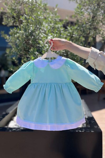Bertuğ Bebek Dantela albă verde apă - rochie cu mânecă lungă pentru bebeluși pentru fetiță