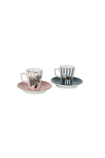 Porland Wild Life Zebra-elephant Coffee Set with Saucer 4 Pieces