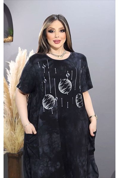 HÜLYA BUTİK Plus Size Printed and Pocketed Tie-Dye Women's Dress