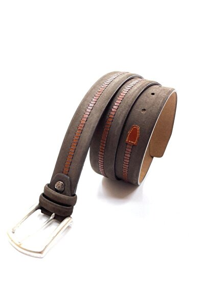 GİRAY Hakiki Deri Kahverengi Işlemeli Nubuk Kemer