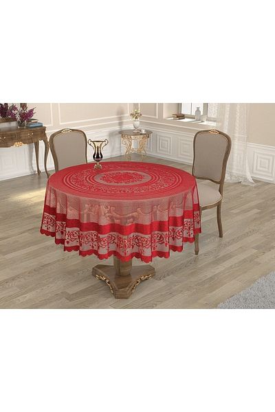 WENESSİ Knitted Tulle Ottoman Pattern Round 160 cm Raschel Kdk Tablecloth