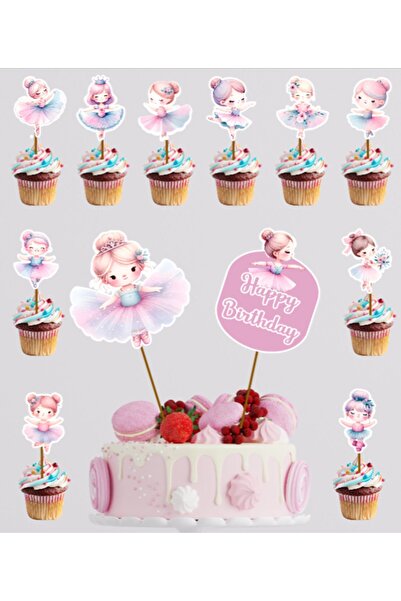 Hiras Dizayn 12 قطعة من أعواد أسنان كعكة الباليه اللطيفة والزينة والكب كيك وا...
