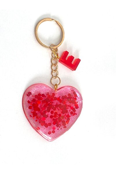 Ustaeller HEDİYELİK ANAHTARLIK KIRMIZI KALP SİMLİ KÜÇÜK E HARFİ