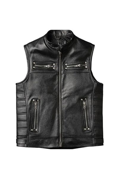 NYC GİYİM TEKSTİL Γιλέκο Biker μαύρο δέρμα αρνιού