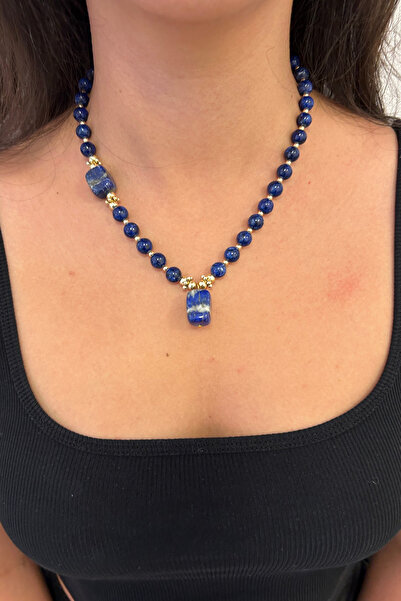 Suerte Accessories El Yapımı Lapis Lazuli Doğal Taş Sodalit Doğaltaş Uç Altın...