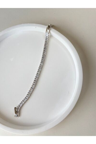 DIYECA Silver Waterway Baguette Zircon Stone Steel Bracelet 6 Mm