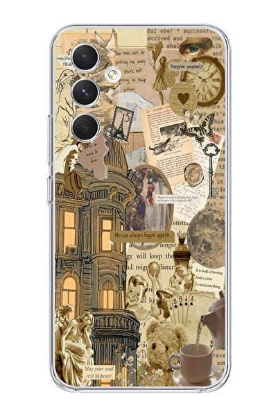 moonset Samsung Galaxy A34 Uyumlu Vintage Kolaj Tasarımlı Baskılı Şeffaf Tele...