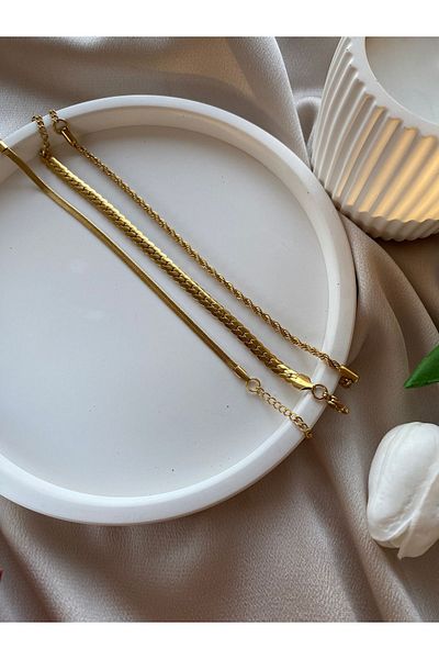 DIYECA Triple Set Gold Chain Steel Bracelet