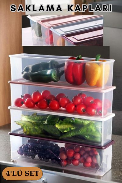 Espas Home Set of 4 Storage Containers with Colorful Lids