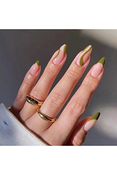 TipsArt Haki Desenli 24’lü Takma Tırnak Seti & Zararsız Yapıştırıcı