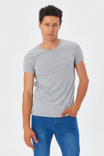 ModaPlaza Ανδρικό T-Shirt Γκρι Crew λαιμόκοψη