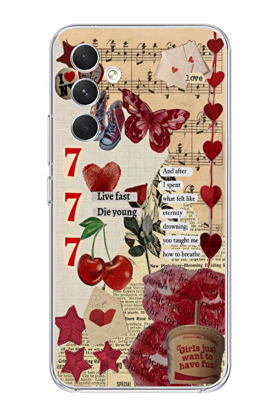 moonset Samsung Galaxy A34 Uyumlu Love Kolaj Tasarımlı Baskılı Şeffaf Telefon...