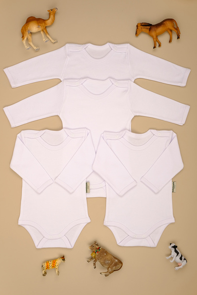 bebetospik Cotton Long Sleeve 4 Pack Snap Bodysuit