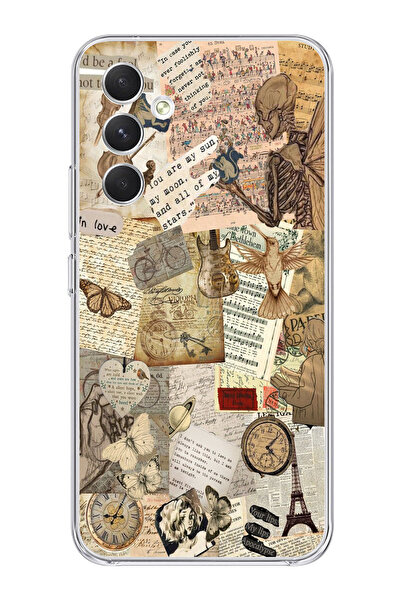 moonset Samsung Galaxy A54 Uyumlu Vintage Tasarımlı Baskılı Şeffaf Telefon Kı...