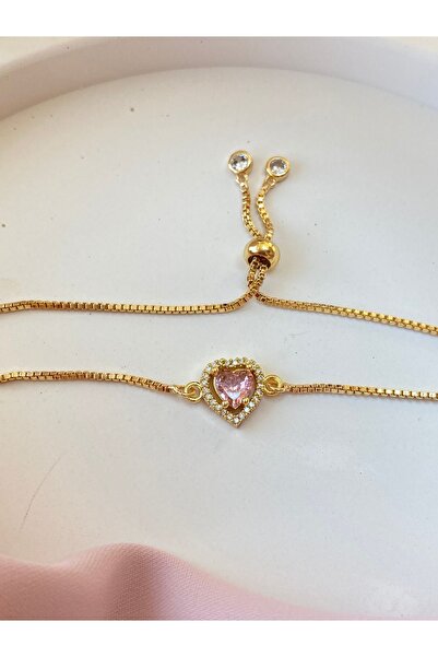 DIYECA Zircon Stone Pink Heart Steel Bracelet