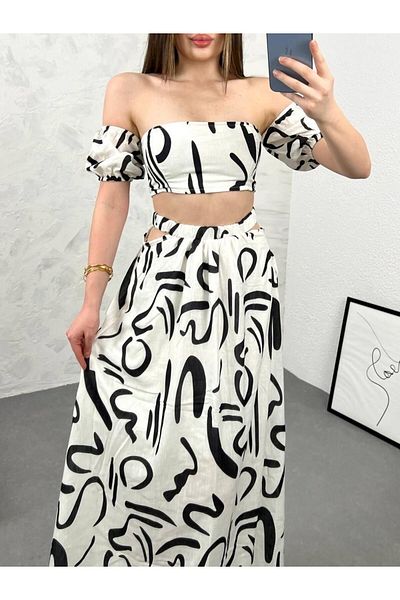 hipnoz butik Women's Linen Bustier Skirt Suit (Original Visual)