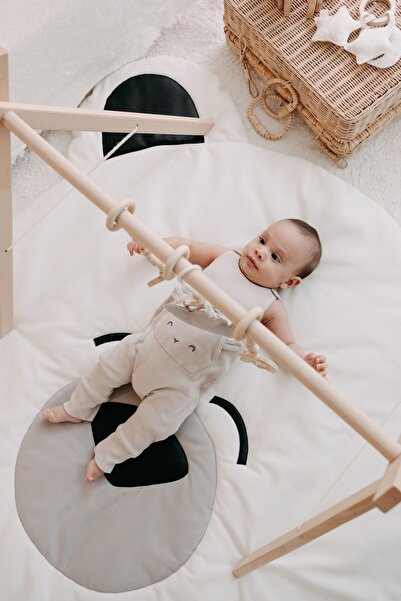 DERY BABY Oyun Halısı Ahşap Bebek Oyun Alanı Etkinlik Baby Gym Sallanan Oyuncaklar Dahil Polar