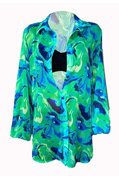 Bolder Jasmine Green Batik Pattern Beach Shirt
