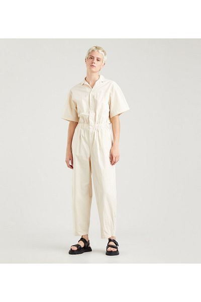 Levi's Women's Cream Plain Shirt Collar Short Sleeve Jumpsuit