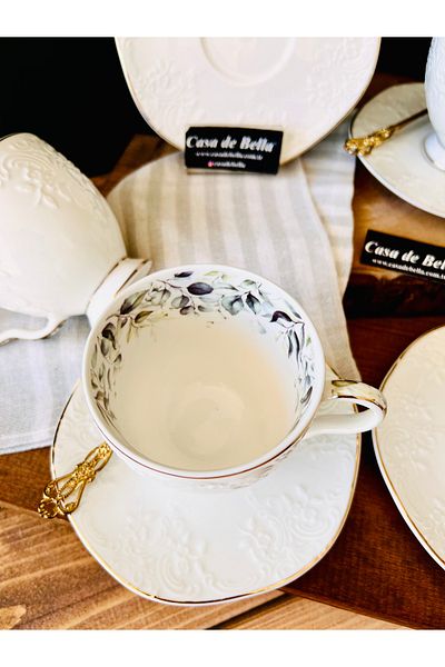 CASA DE BELLA 6-Person Porcelain Teacup - Floral Embossed