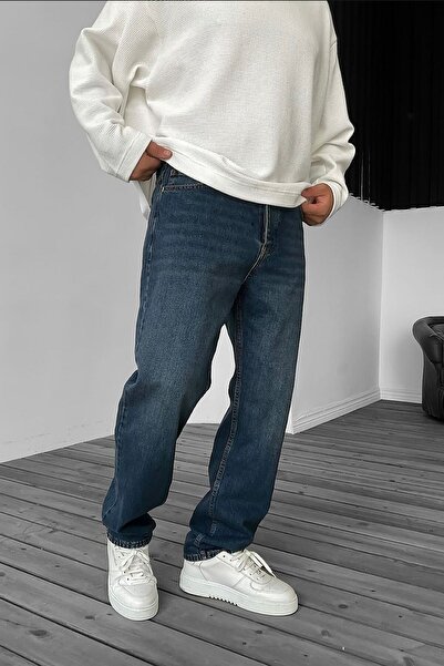 BDRMAN Baggy Koyu Mavi Taşlamalı Kot Pantolon