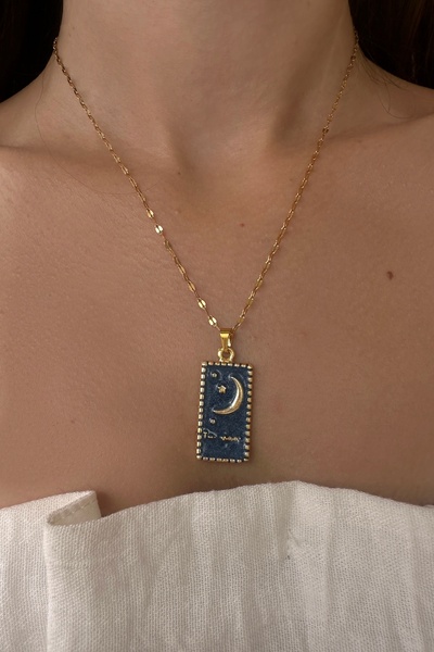 Okko Store Çelik Plaka Ay Kolye