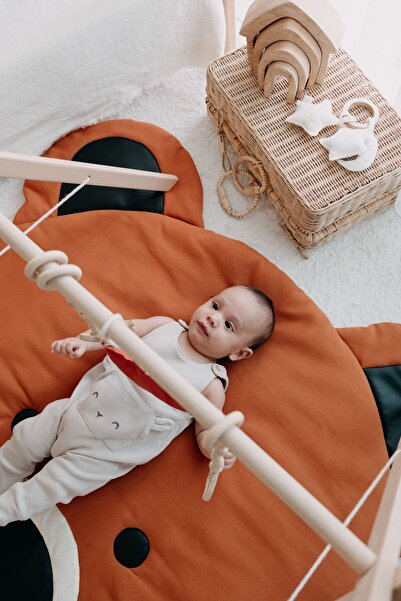 DERY BABY Oyun Halısı Ahşap Bebek Oyun Alanı Etkinlik Baby Gym Sallanan Oyuncaklar Dahil Bear