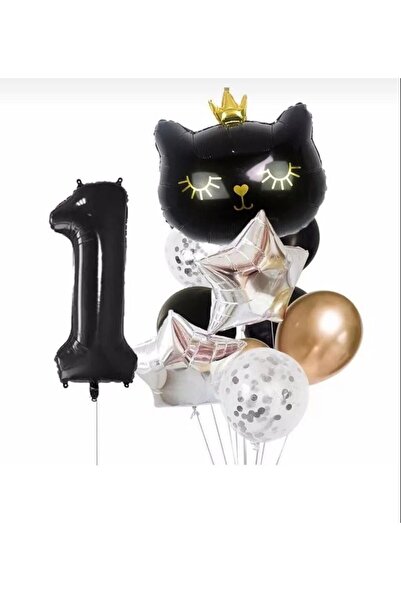 MFM Set de baloane din folie Black Land Cat de 1 an - 100 cm