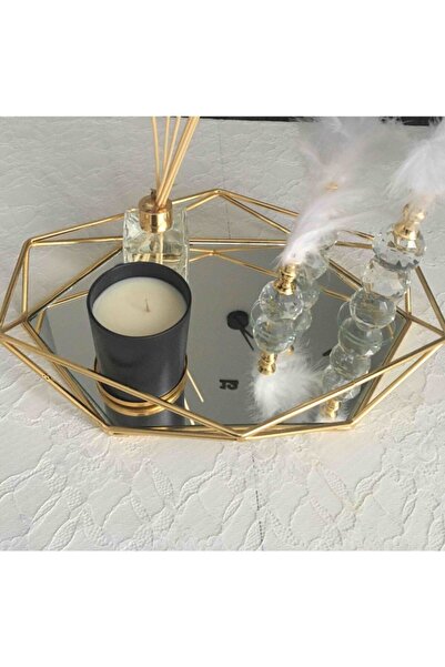 kolaycalışveriş Prizma Aynalı Gold Yüzük Nişan Tepsisi Dekoratif Tepsi 35x30