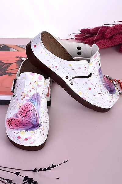 azizsahinshoes 3062 Μοντέλο Ανατομικές Παντόφλες με μοτίβο πεταλούδας