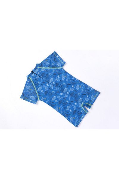 pistyle Boy's Dinosaur Patterned +40 Factor Sun Uv Dried Navy Blue Jumpsuit Swimsuit