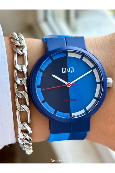 Q&Q Navy Blue / Pink Silicone Cord (10ATM) Women's Wristwatch Bracelet - Suitable for Pool Sea