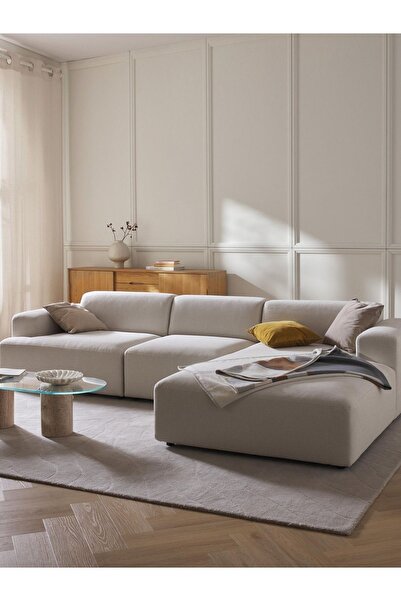 Mobilya Depom Mode Sofesta Sağ Köşe Koltuk Takımı 3 Modül Kırık Beyaz Keten 01 Kumaş(Dairenize Teslim)