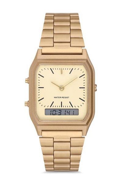 Spectrum Men's Gold Metal Band Analog-digital Watch