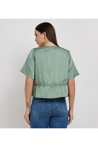 Levi's Women's Green Plain V Neck Short Sleeve Blouse