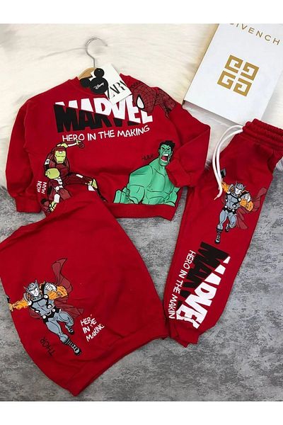 ÇocukçaGiy Marvel Children's Tracksuit Set Pocket Detailed 2 Thread Cotton Oversize Wide Fit