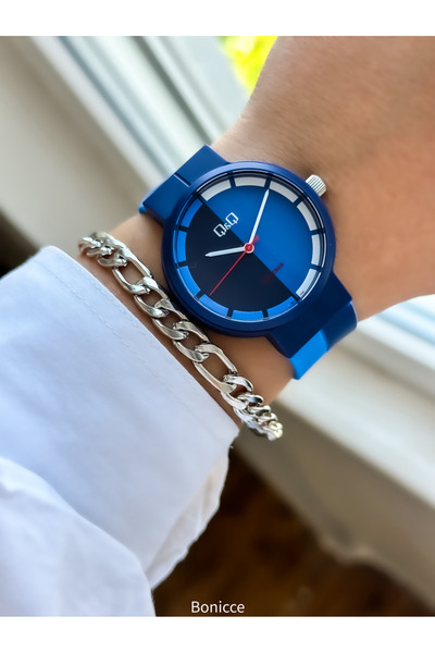 Q&Q Marka Lacivert / Pembe Silikon Kordon, Havuz Denize Uygun(10ATM)kadın Kol Saati Bileklik